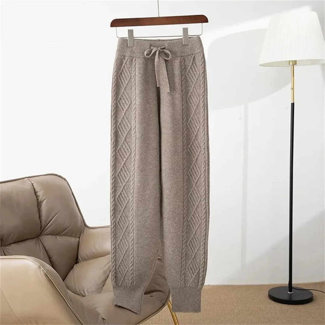 WomenS Merino Wool Knitted Harem Pants High-Waisted Elastic Waist Pleated Casual Trousers Full Length