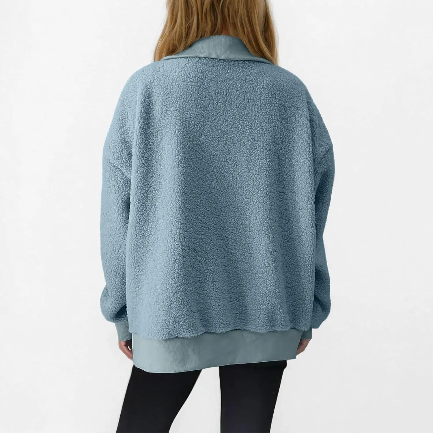 Womens Sherpa Hoodies Quarter Zip Up Fuzzy Fleece Pullover Top Casual Loose Fluffy Sweatshirts Warm Winter Clothes