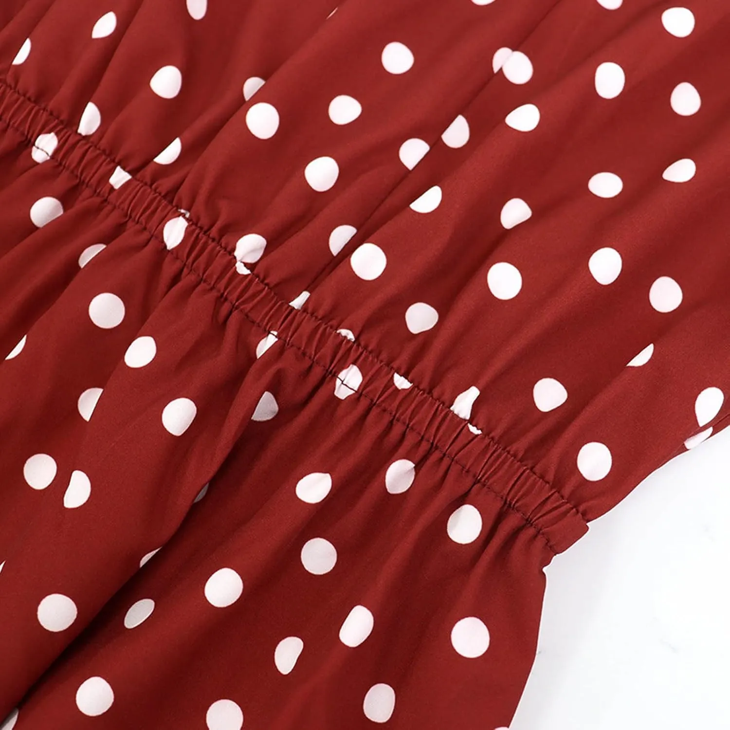 Women's Summer Casual Boho Dress Polka Dot Print Square Neck Ruffle Puff Short Sleeve Flowy Maxi Beach Party Dresses