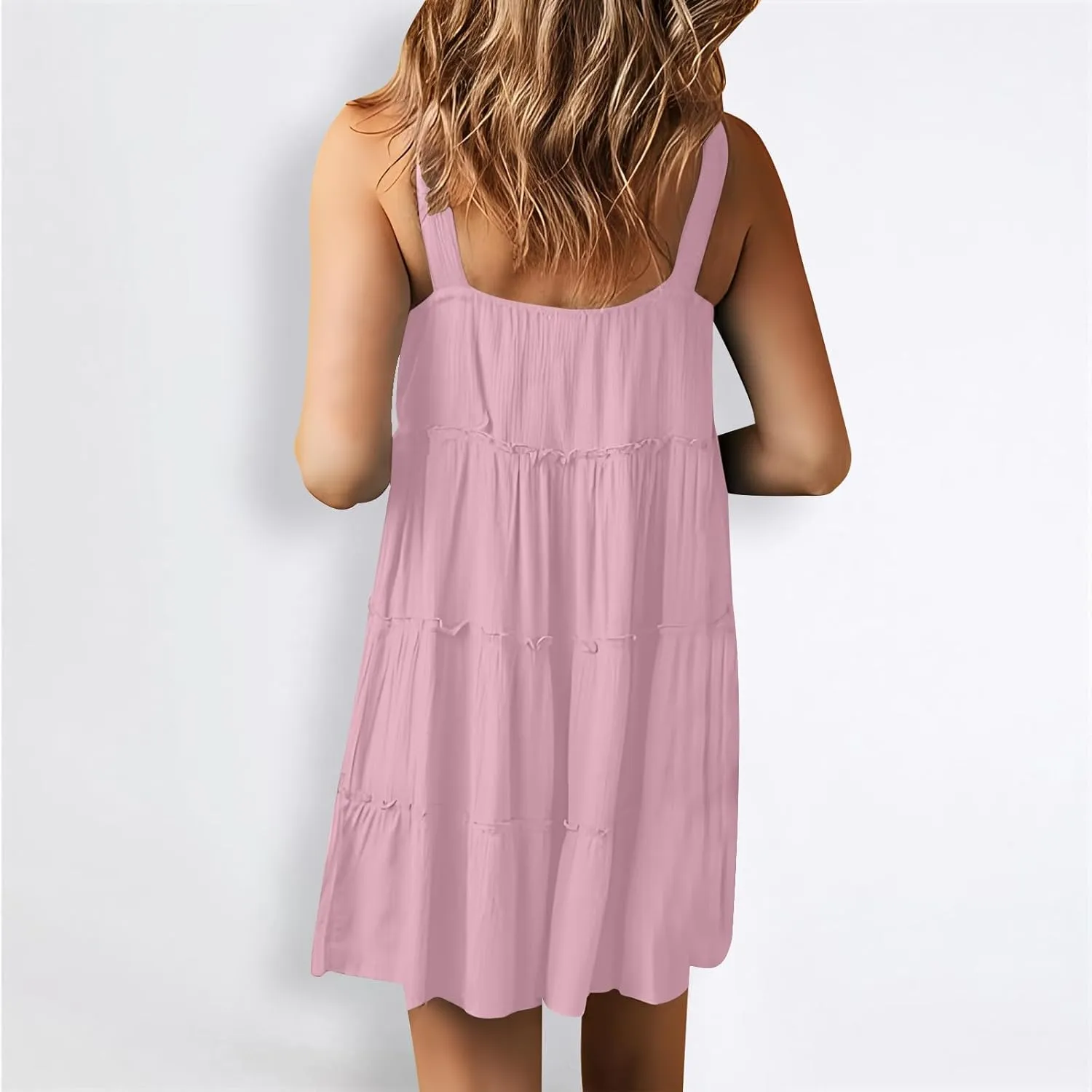Women's Summer Casual Sleeveless Crew Neck Swing Dress Flowy Tiered Button Down Beach Sundress Ruffle Tiered Mini Dress