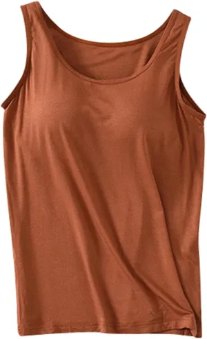 Womens Tank Tops with Built in Bra 2024 Casual Scoop Neck Sleeveless Basic Workout Top Padded Bra Camisole Undershirt