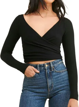 Women's Tie Front Tops Long Sleeve Solid V-Neck Lightweight Crochet Cardigan Crop Top for Beach Vacation Black, Small
