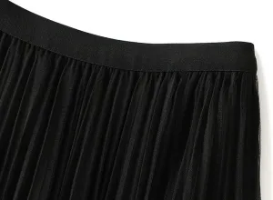 Womens Tulle Long Skirt Elastic Waist Reversible A Line Pleated Midi Skirt SK07