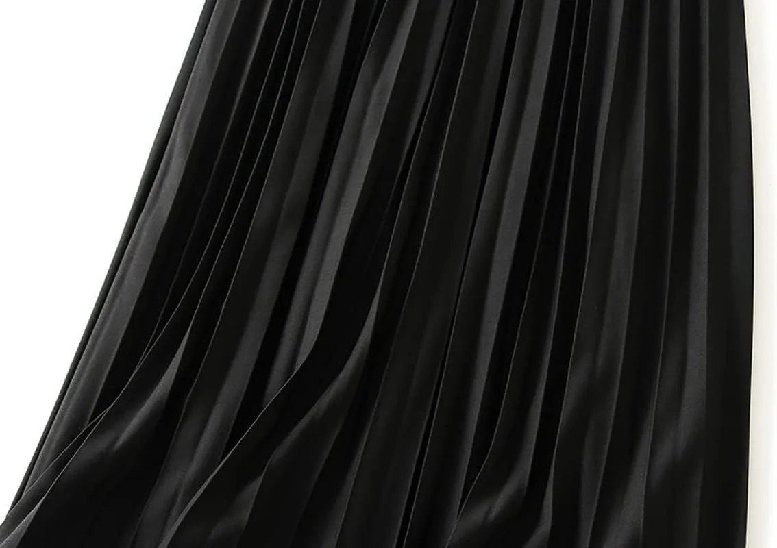 Womens Tulle Long Skirt Elastic Waist Reversible A Line Pleated Midi Skirt SK07