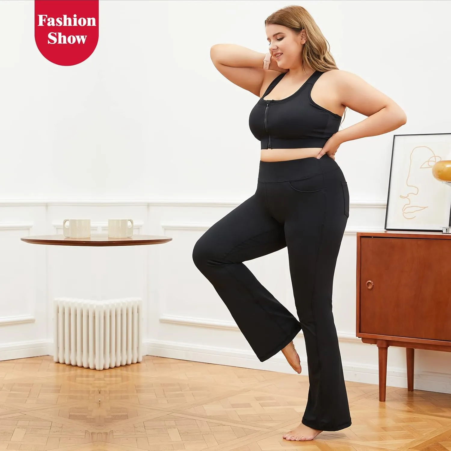 YOHOYOHA Plus Size Dress Yoga Pants High Waisted Stretch Bootcut Flared Leg Pants for Workout Work