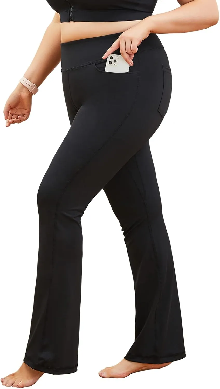YOHOYOHA Plus Size Dress Yoga Pants High Waisted Stretch Bootcut Flared Leg Pants for Workout Work