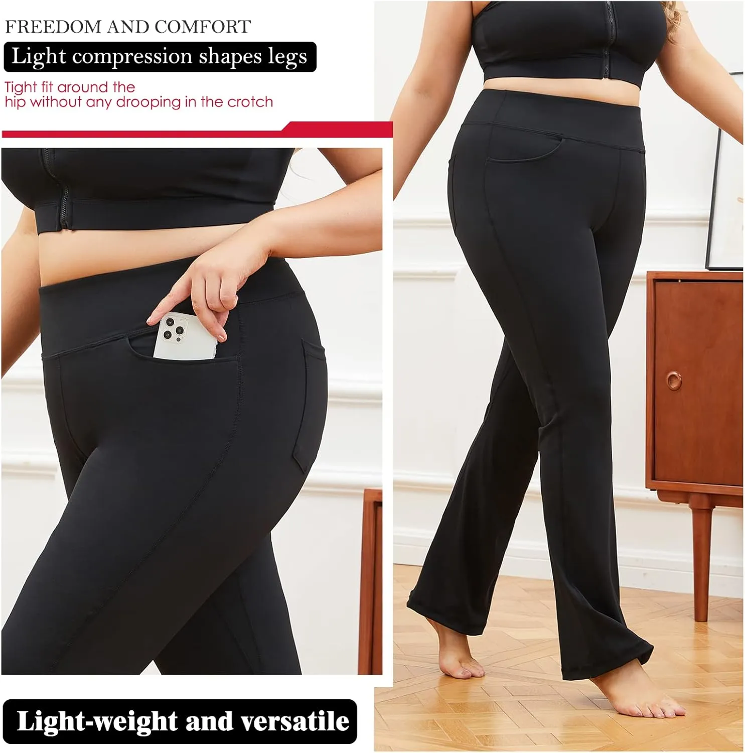YOHOYOHA Plus Size Dress Yoga Pants High Waisted Stretch Bootcut Flared Leg Pants for Workout Work