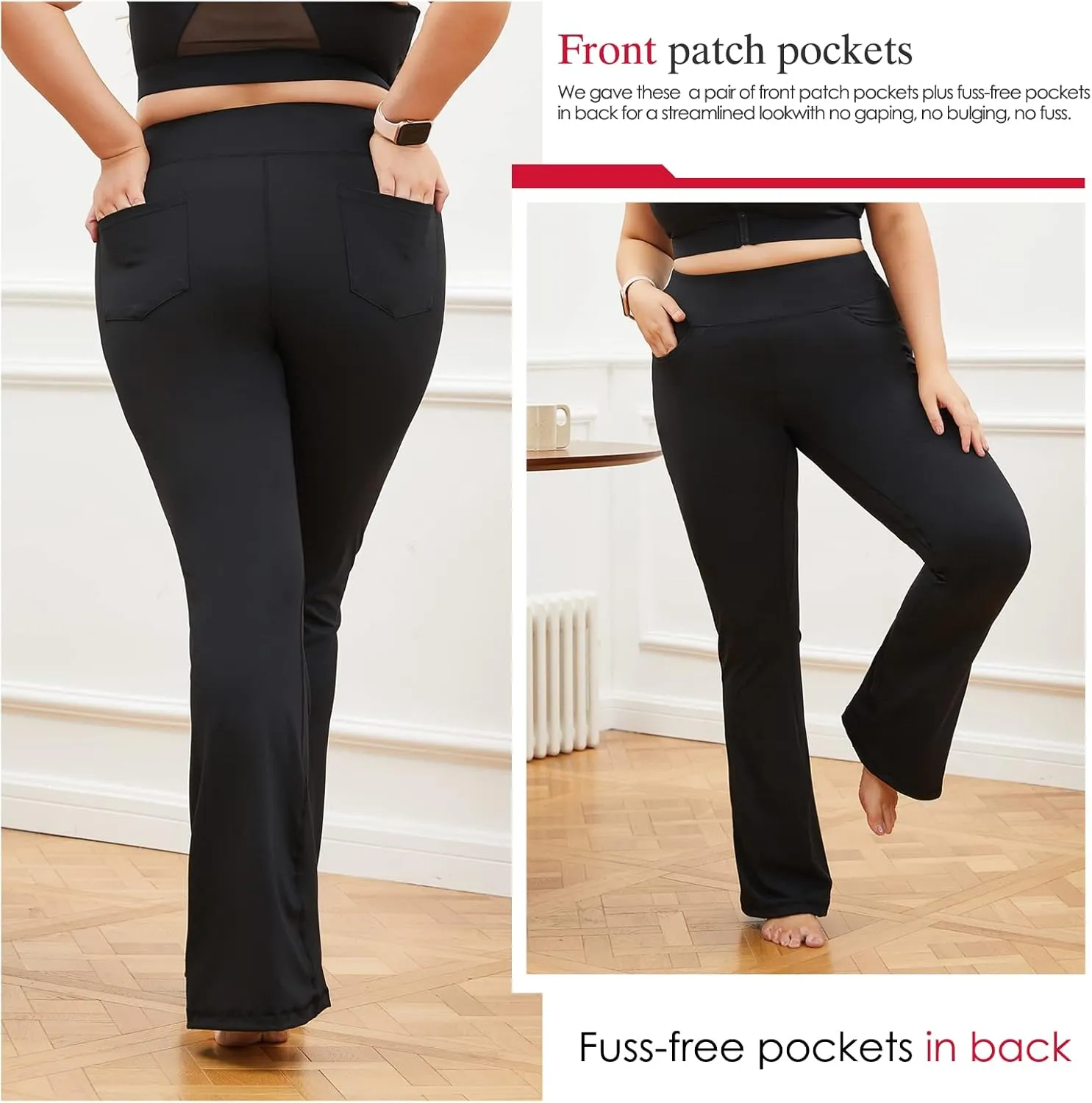 YOHOYOHA Plus Size Dress Yoga Pants High Waisted Stretch Bootcut Flared Leg Pants for Workout Work
