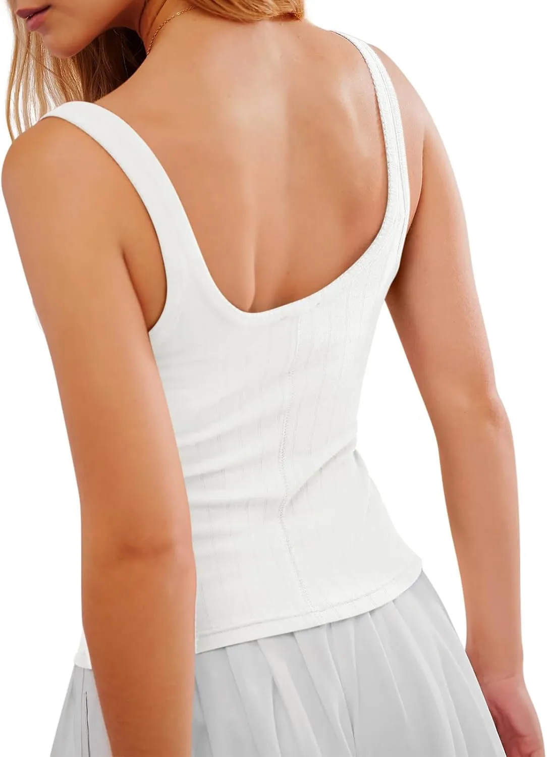 Yousify Womens Fitted Tank Tops Cami Trendy Knit Cropped Knitted Vest Button Down Square Neck Ribbed Strappy Henley Shirt