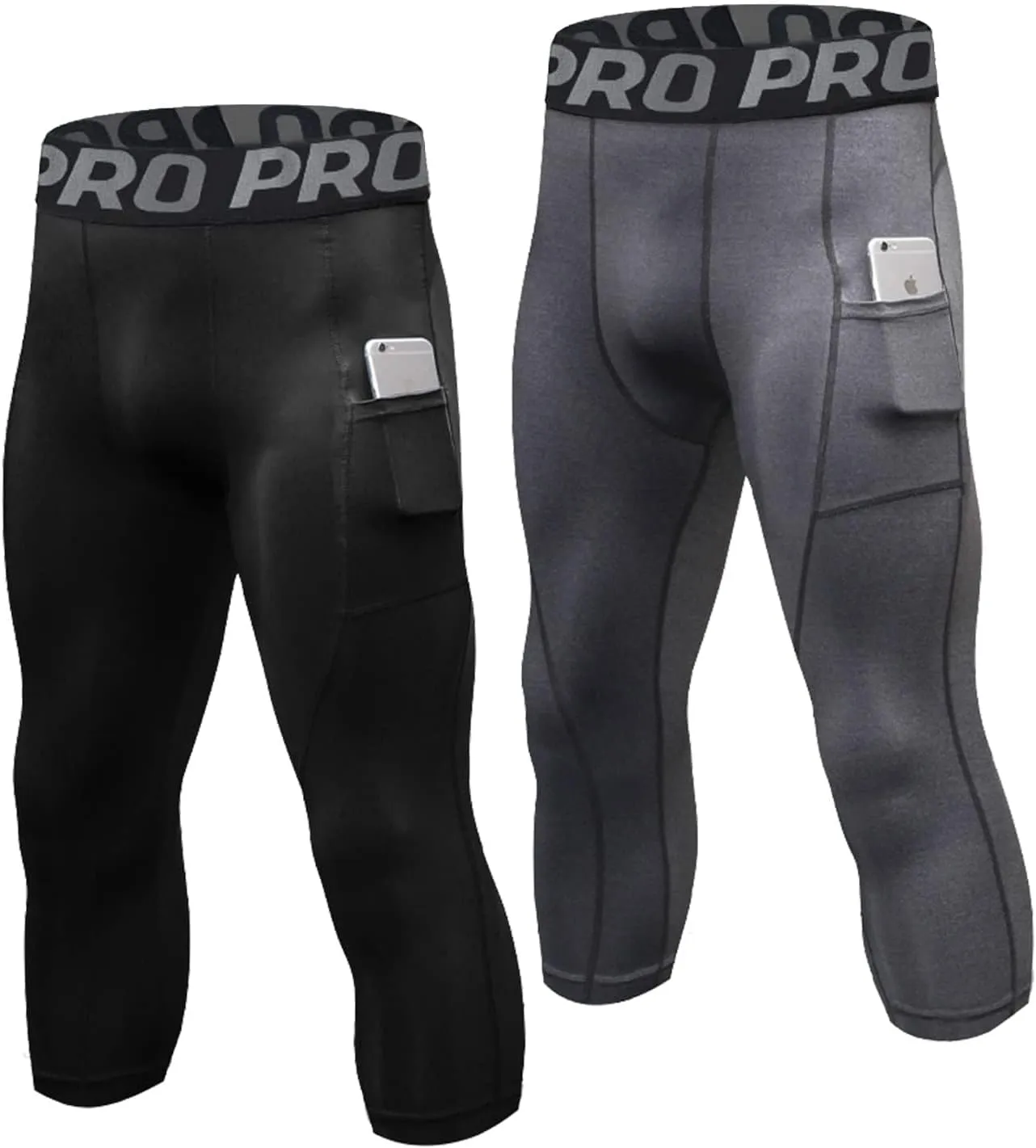 YUSHOW 2-3 Pack 3/4 Men's Compression Pants Tights Athletic Running Workout Leggings Quick Dry Sports Baselayer
