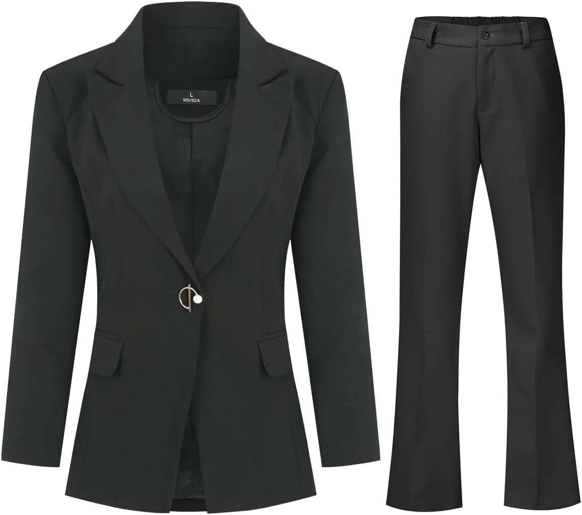 YYNUDA Women's Business 2 Piece Lady Suit Set Office Work Solid 1 Button Pantsuit Blazer Jacket and Pants