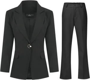 YYNUDA Women's Business 2 Piece Lady Suit Set Office Work Solid 1 Button Pantsuit Blazer Jacket and Pants