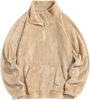 ZAFUL Mens 1/4 Zipper Fleece Sherpa Pullover Sweatshirt Ethnic Aztec Printed Kangaroo Pocket Fall Winter Unisex Hoodie Tops