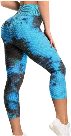 ZHUER Women's Tie Dye Butt Lifting Leggings High Waisted Tummy Control Yoga Capri Pants Scrunch Booty Workout Cropped Pants