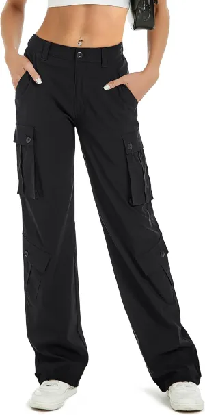 ZMPSIISA Women Pants High Waisted Cargo Pants Combat Military Wide Leg Casual Trousers 8 Pockets